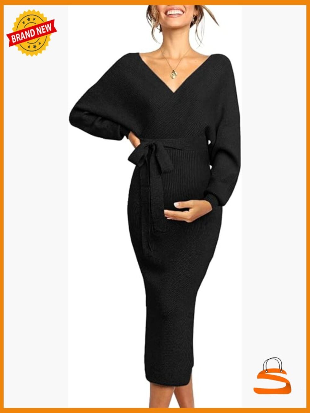 Maternity Nursing Dress Sweater Dress Wrap V-Neck Long Sleeve Maxi Bridal Shower